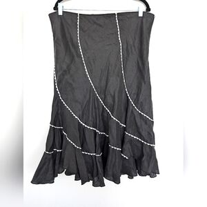 Y2K Sunny Leigh 100% Linen Ruffle Bottom Tier Style Midi Skirt Sz L
